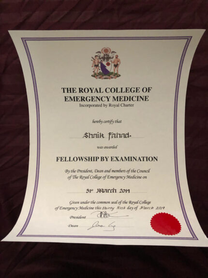 royal college of emergency medicine certificate