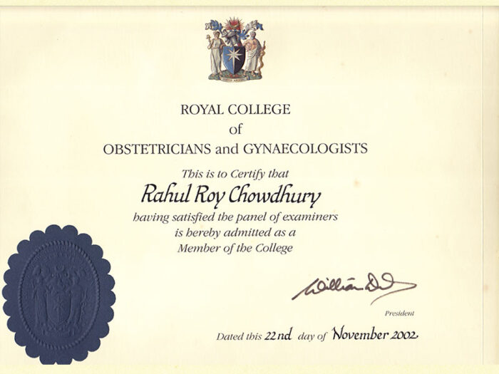 royal college of obstetricians and gynaecologists Certificate